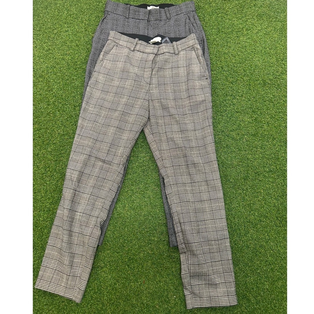 HM Glen Plaid Trousers Grey Tan Check Slim Fit Tapered Dress Pants Womens Size 8